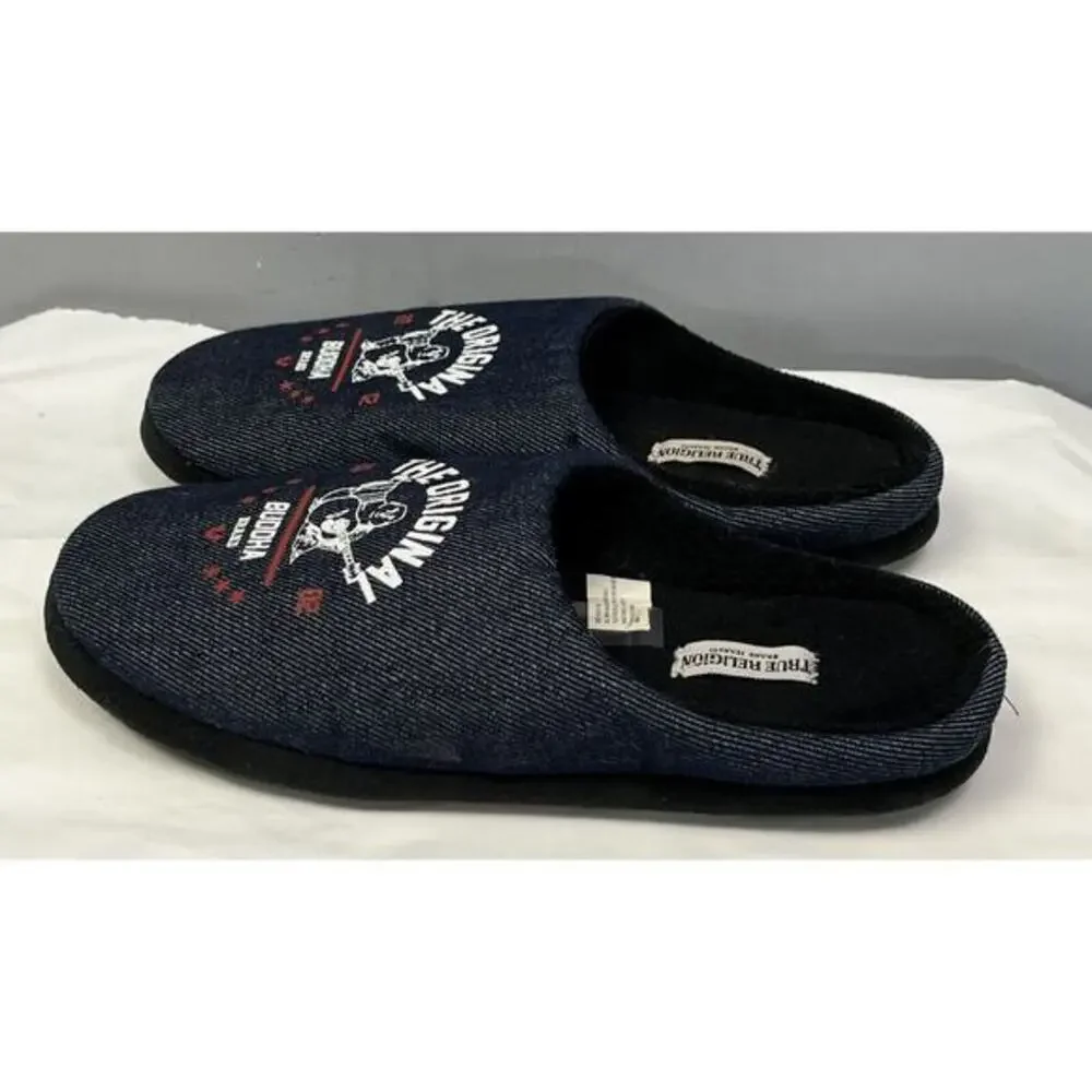 True‎ Religion Mens Size M 9-10 Black Blue Slip On Slippers Original Buddah